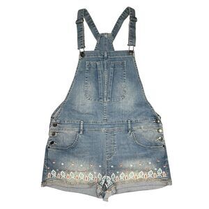American Rag Juniors 11 Jean Shortalls Overalls Embroidered Floral